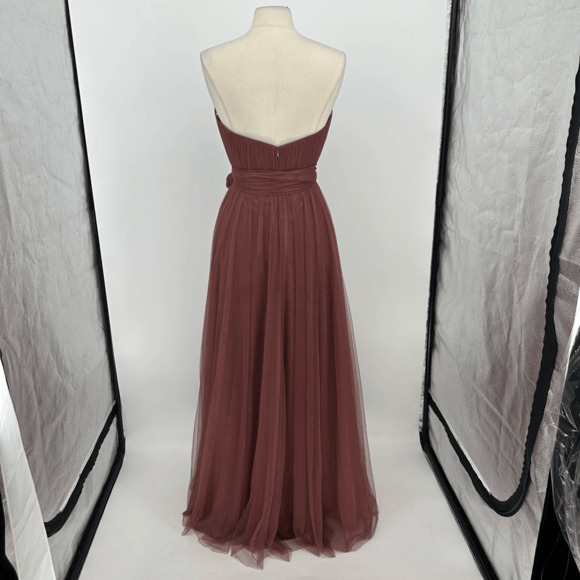Revelry Rosalie Tulle Convertible Dress Sz 10 Rosewood Maxi Bridesmaid Strapless - Picture 3 of 16